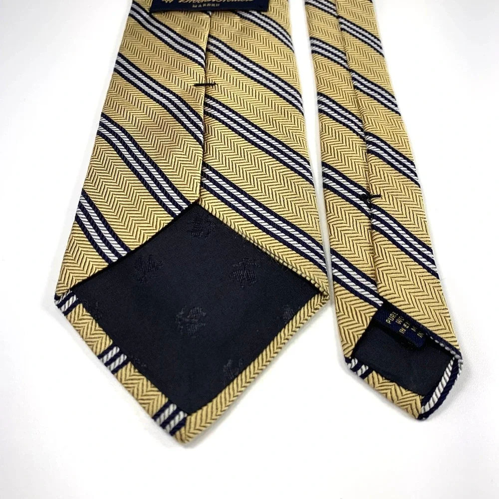 Vintage Brooks Brothers Makers Mens Tie Gold‎ & Blue Striped 100% Silk Repp